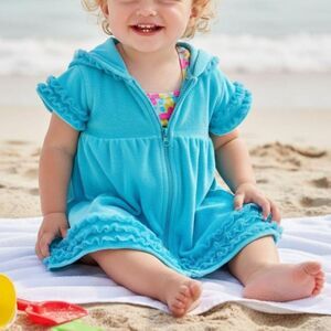 Girls Blue Terry Swimsuit Cover Up Zip Up Dress by Cisco sz 9mo